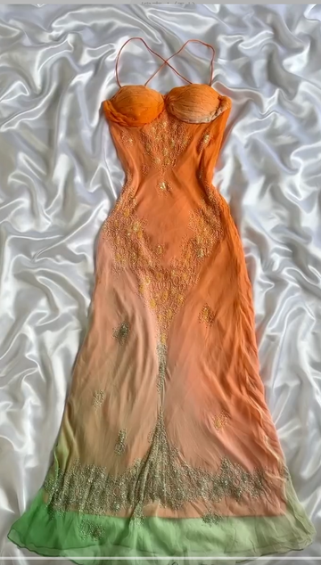 Niulatu Gradient Orange Spaghetti Straps Chiffon Lace Sheath Prom Dresses Elegant Evening Dress Gowns HZ1026